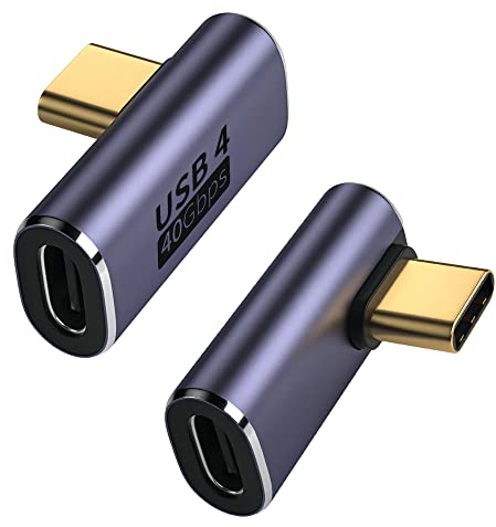 GELRHONR USB C 90 Grad Adapter 100W,Rechtwinkliger USB C Adapter 40gbps Stecker zu Buchse Konverter, Unterstützt 100 W, 8 K bei 60 Hz Video für Thunderbolt 4/3, USB4-2Pack,Gift for Family