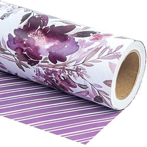 WRAPAHOLIC Wendbares Geschenkpapier mit Blumenmuster, Mini-Rolle, 43,2 cm x 10,2 m, violettes Blumen-Design für Hochzeit, Geburtstag, Valentinstag, Babyparty, Jahrestag, Brautparty