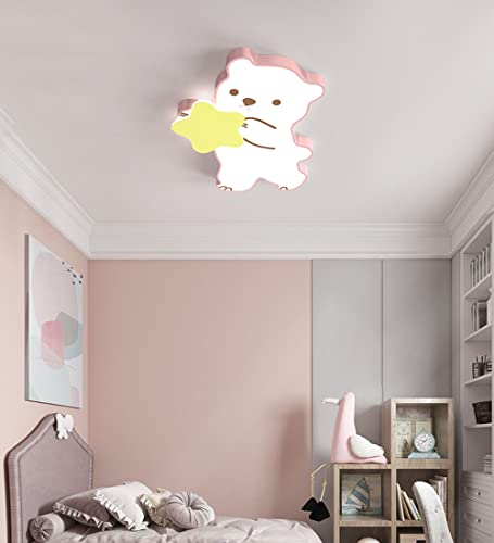 LED Kinderzimmer Deckenlampe Modern Dimmbar Cartoon-Stil Kinder Deckenleuchte mit Fernbedienung Kreativ Rosa weiß Acryl-Schirm 52*39*5cm Beleuchtung für Mädchen Schlafzimmer Babyzimmer (Kleiner Bär)