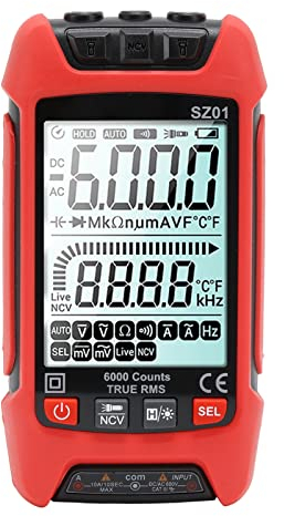 Digital-Multimeter, DC-AC-Voltmeter, Hochpräzises Automatisches Brandschutz-Tester-Kit mit Hintergrundbeleuchtetem LCD-Display, Steckdosentester, Messleitungen (Rot)
