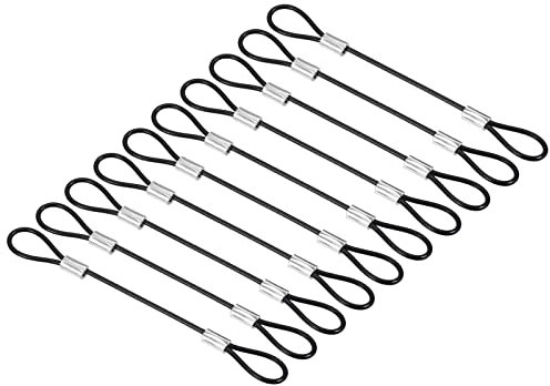 PATIKIL 4 Inch Safety Cable Lock, 10 Pack Stainless Steel 2mm Dia Security Wire Rope with Double Loop for Stage Lighting Luggage Lock Black