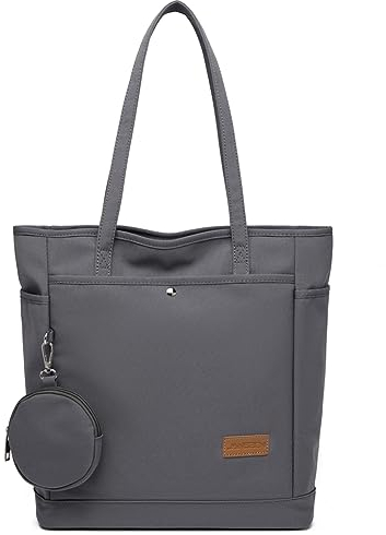 JANSBEN Tasche Damen Shopper große mit Münzbörsen Handtasche Schultertasche mit Reißverschluss Stoff Shopping Bag für Alltag und Schule Einkaufens Dunkelgrau