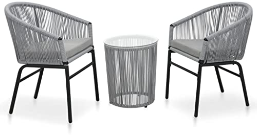 KOIECETA Bistroset 3-TLG. mit Kissen Balkonset Gartenmöbel Sitzgruppe Balkonmöbel Garnitur Gartenset Beistelltisch 2 Stühle PE Rattan (Anthrazit)