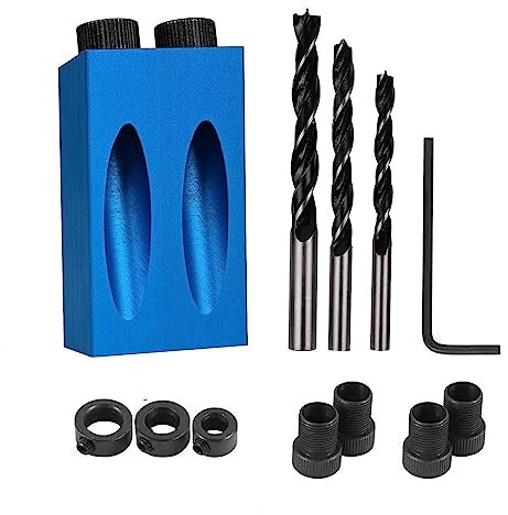 Pocket Hole Jig 14Pcs Kit - Woodwork Guides Joint Angle Tool Carpentry Locator - 15° Woodworking Inclined Hole Fixture 6/8/10mm Drill Bits Dowel Screw Drill Jig Joinery Kit Carpenters