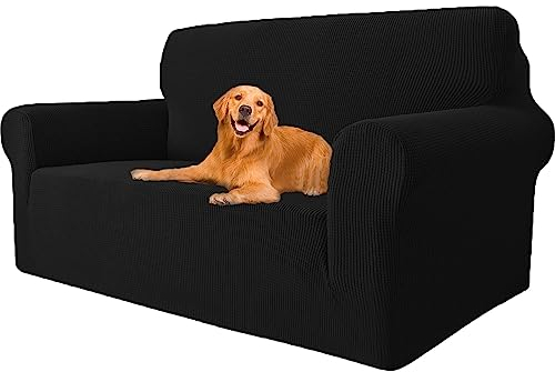 YSTELLAA High Stretch Sofa Überzug 2 Sitzer, Couch Bezug rutschfest, Universal Sofahusse Elastische, Couchüberzug Sofaschutz Katze Durable, Waschbare Sofa Covers Mit Armlehnen, Schwarz