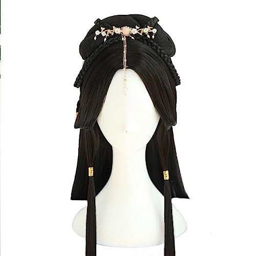LYHHGS Cosplay Hanfu Perruques Femmes Chinois Traditionnel Ancien Hanfu Perruques Femme Cosplay Accessoire Couvre-Chef Noir Longue Droite Perruques for Les Femmes