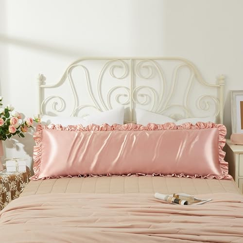 HommxJF Rose Gold Satin Pillowcases Body Pillow for Hair and Skin,Rose Gold Body Pillow Silk Pillowcase with Envelope Closure Princess Room Decoration