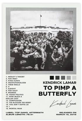 Yeepi Kendrick Lamar Poster To Pimp A Butterfly Trackliste, Albumcover, Kunstposter, Leinwandposter, Schlafzimmer-Dekor, Sportlandschaft, Büro, Raumdekoration, Geschenk, ungerahmt, 20 x 30 cm