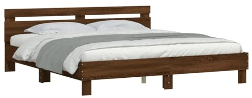 vidaXL Bettgestell, Bettrahmen mit Lattenrost, Bett Gästebett mit Kopfteil, Doppelbett Schlafzimmerbett Schlafzimmermöbel, Braun Eiche-Optik 200x200cm