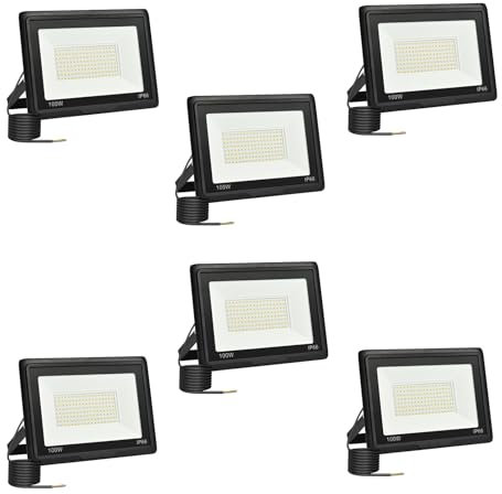 toobettp 100W LED Strahler Außen, 6000K 10000LM Kaltweiß LED Fluter, IP66 Wasserdicht Außenstrahler Fluter Flutlicht für Garten, Innenhöfe, Garage, Hotel, 6-Teilig