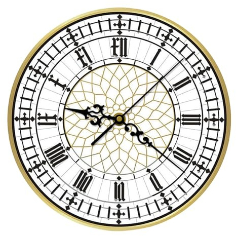 perfk Acrylic Wall Clock, Big Ben Clock Round Clock Bedroom Quiet Movement Silent Non Ticking Analog Clock for Classroom Farmhouse