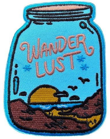 Wander Lust Patch (8,9 cm) Stickerei zum Aufbügeln / Aufnähen Abzeichen Abenteuer, Camping, Trails, Trek, Camino Traveler Souvenir Emblem Geschenk Patches