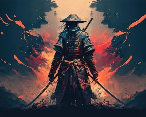 Krieger Malen nach Zahlen Erwachsene, Der Samurai mit dem Schwert Malen nach Zahlen, Malen nach Zahlen de Pinsel und Acrylfarbe, 16X20 Inch Keine Flammen Malen nach Zahlen Erwachsene Familie Freundes