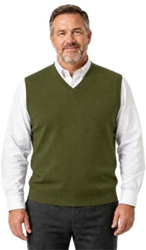 Krumba Hommes Pull Gilet pour Plus Taille: Grande Hauteur Col V sans Manches Tricoter Coton Arrêtez-Vous Olive 6XL