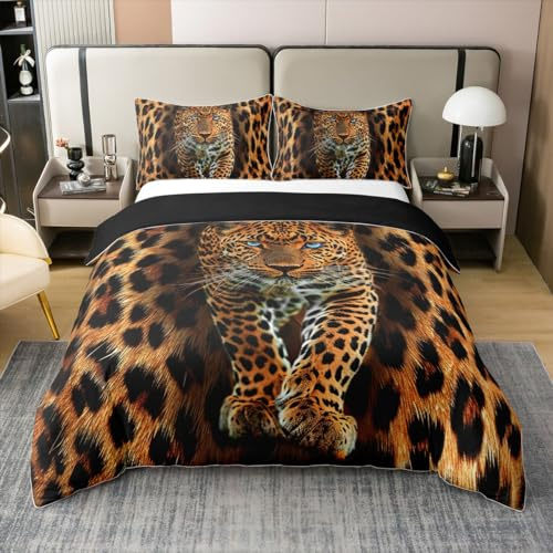 Homewish Baumwolle Simuliertes Leopardenmuster Bettbezug 135x200 | Leopard Haut Druck Bettwäsche Set Afrikanische Tiere Bettbezug 1 Kissenbezug