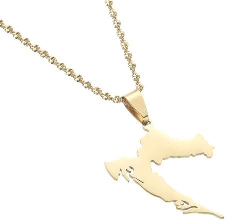 Everyiod Kroatischer Souvenir-Schmuck – Halsketten Mit Anhänger Mit Kroatien-Karte, Hip-Hop-Umrisskarte, Ethnischer Emaille-Schmuck, Patriotischer Schmuck, Damen- Und Herren-Accessoire, Gelb, 50 Cm
