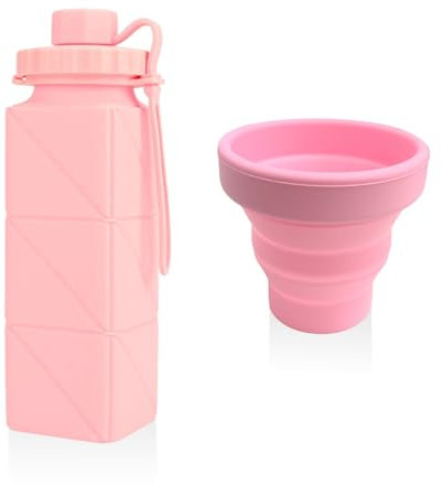 EHDWXVZM 1 botella de agua plegable, 1 taza de agua plegable, botella de agua de silicona anticaída, botella de agua portátil para exteriores, accesorios de agua potable para viajes