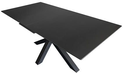 SAM Keramiktisch Millie | 180 x 90 cm | ausziehbar auf 220 cm | Farbe: dunkelgrau matt | Spider-Gestell Metall schwarz | pflegeleichter Esstisch/Esszimmertisch