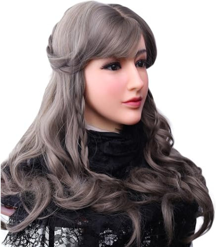 CRRCLSY Masque en silicone pour femme - Masque réaliste - Crossdresser doux - Peut être utilisé avec des sourcils - Pour fête drag queen, sissy, cosplay (blanc ivoire)