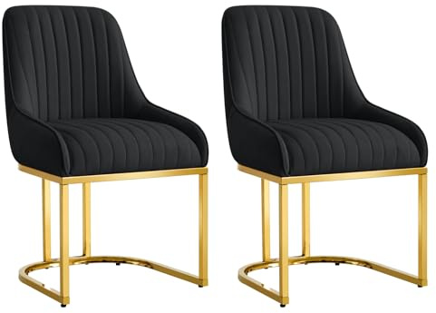 HYGRAD BUILT TO SURVIVE Set Of 2 Velvet Dining Chair Luxury Padded Dining Room Chairs Armless Gold Chairs For Kitchen Restaurant Office (Blue) (Black)