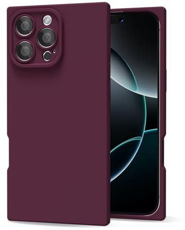 oakxco for iPhone 16 Pro Phone Case Silicone Square Edge, Y2k Rectangle Soft Rubber Gel Cute Phone Case for Women, Girly Aesthetic Trendy Design, Thin Slim Matte TPU Protective Cover, Burgundy Wine