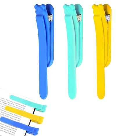 KOZOY Automatisches Lesezeichen Klemme, 3 Stück Silikon-Lesezeichen für Buchliebhaber, Silikon Bookmark Clip für Damen, Herren, Lehrer, Kinder, Studenten, Buchlesezubehör (dreifarbig)