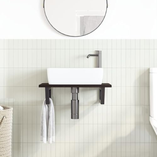 Annlera Scaffale per lavabo, a forma trapezoidale, per bagno, da parete, design moderno, nero, 60 x 40 x 17 cm