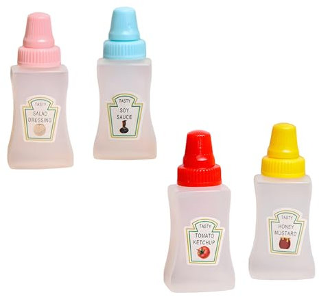 AKSIQIOL 4PCS Mini Ketchup Bottles, 23ml Sauce Squeeze Bottles with Leakproof Screw Cap, Portable Salad Dressing Containers, Small Sauce Dispensers for Soy Sauce, Honey, Condiments