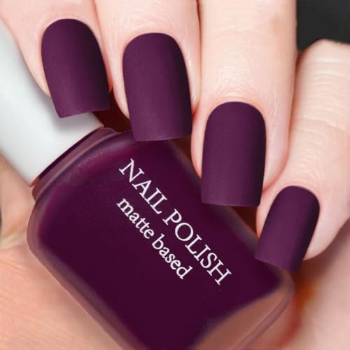 Matte Nail Polish - Purple Nail Polish, Quick Dry Nail Varnish, Anti-Chip, Long Lasting Velvet Non-Shiny Finish, High Pigment | Non-Toxic Nail Varnish for Salon & Home Manicure (22#Dark Purple)
