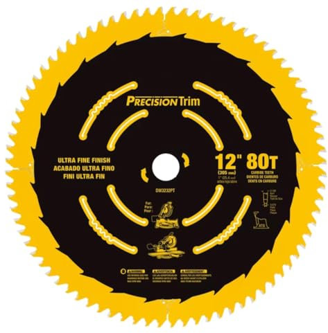 Tolxh #DW3232PT 12-Inch Precision Miter Saw Blade Multifunctional Durable cutting Electric Tool Accessories Circular Saw Blade 12 x 80T Fine Finish Miter Saw Blade New Replacement Parts For DeWALT