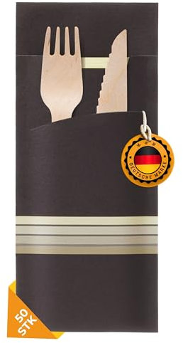 LogiPack GeRo Premium Bestecktasche mit 2-lagiger Serviette – Hygienisch, Praktisch & Elegante Lösung für Gastronomie & Feiern (creme, 50 Stück)