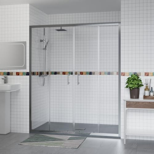 Aquariss 1600x700mm Shower Enclosure Wetroom Cubicle Chrome with 1600mm Sliding Double Shower Screen Doors 6mm Easy Clean Glass, Anthracite SMC Anti Slip Shower Tray and Free Waste