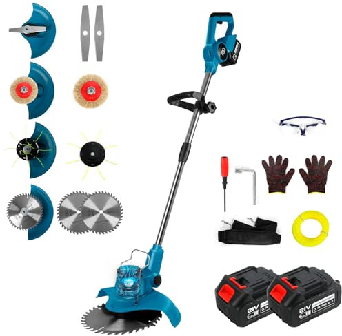 Akku Rasentrimmer mit 2x4.0Ah Akkus, 4 in 1 Bürstenlose Rasentrimmer 20cm Schnittbreite Verstellbarer Griff 99-135cm Teleskopstab für Garden Rasen Dornbusch