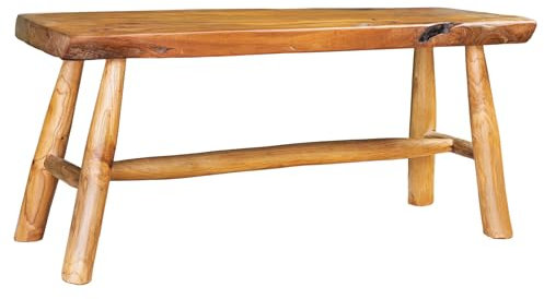 Riess Ambiente Massive Bank Root - 100cm - braun Natur - Teakholz - Baumstamm Holzstrebe lackiert Unikat montiert