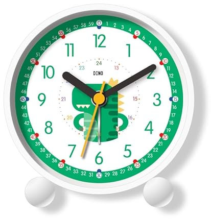 Sunshine smile Kinderwecker für Schulanfänger,Dinosaurier Wecker Jungen,Wecker Kinder,Wecker Analog Ohne Ticken Kinderwecker,Kinderwecker mit Nachtlicht,Lautloser Lernwecker für Jungen und Mädchen