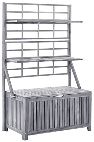 Tomostar Coffre de Jardin Extérieur, Coffre Malle de Rangement Boîte de rangement avec treillis Gris 99x55x160cm Acacia solide