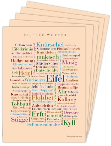 Deine Wörter Postkartenset - 5 Postkarten mit Eifeler Dialekt, einzigartiges Souvenir aus der Eifel und kreative Geschenkidee - DIN A6