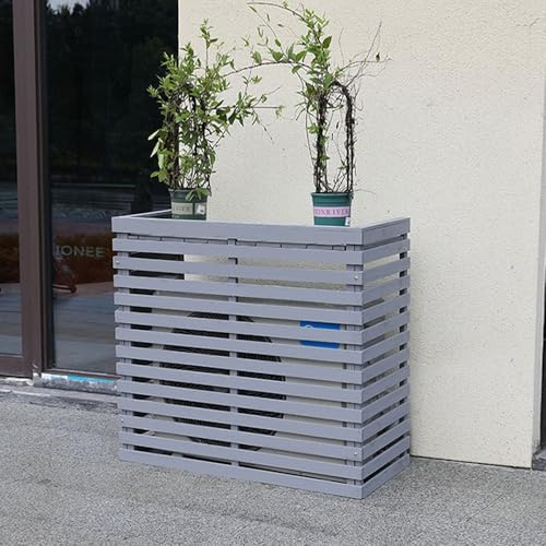 Sichtschutzzaun, Dekorative Abdeckung für Klimaanlage und Wärmepumpe im Außenbereich, Wetterfeste Holzlatten-Gitterplane zum Schutz vor Regen und Sonne(Gray,121x60x106cm)