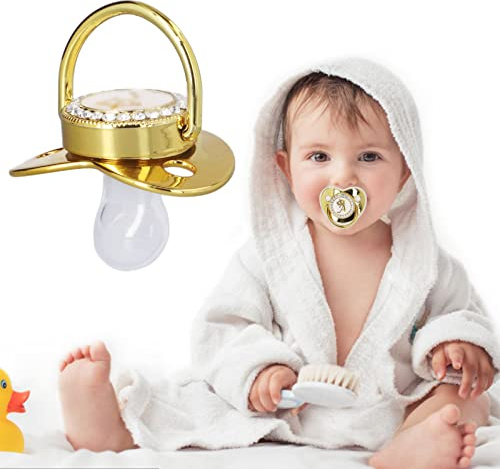 TARSHYRY Personalisierter Bling Baby-Schnuller mit Clip und Staubschutz, Goldene Buchstaben, Individueller Schnuller für Neugeborene, Babyparty-Geschenke, Fotografie-Requisiten (Buchstabe a)