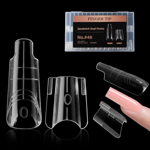 Nymora Professional Sandwich Dual Nail Forms 280 Pieces (14 Sizes), Reusable Polygel Tips for Flawless Gel Extension, No Filing, No Overflow, for Builder Gel & Salon (Square)