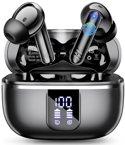 W70 Pro Bluetooth Kopfhörer In-Ear, Bluetooth 5.4 Wireless Earbuds mit HiFi-Sound, Sport Ohrhörer mit 4 Mik ENC für klare Anrufe, 46H Akkulaufzeit, LED-Anzeige, IPX7 Wasserdicht, iOS Android. Schwarz