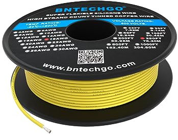 BNTECHGO, Bobina de cable de silicona flexible calibre 18 AWG, de cobre estañado trenzado, carrete de 76 m, Amarillo