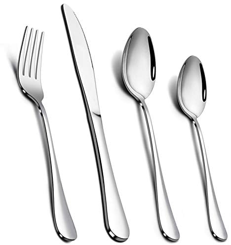 Cutlery Set, 16 Piece Stainless Steel Flatware Silverware Set with Knife Spoon Fork, Service for 4 - Mirror Polish & Dishwasher Safe