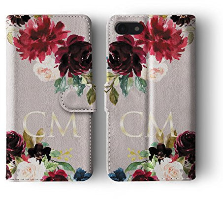 Tirita Personalised Custom Wallet Flip Phone Case Compatible with iPhone 7/8 / SE 2020 / SE 2022 PRINTED GLITTER, NOT REAL GLITTER Watercolour Floral Spring Summer Flowers Peony Roses