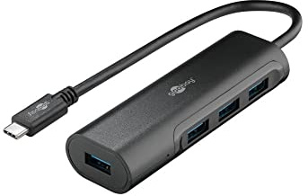 goobay 51777 USB-C Hub für den gleichzeitigen Anschluss von Vier USB 3.0 A Buchsen, schwarz