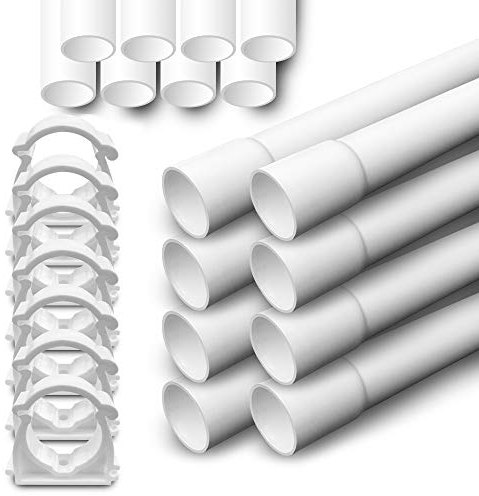 ARLI Installationsrohr M32 gemufft 10m + 20x Klemmschelle – Kabelrohr starr PVC schwer entflammbar 32mm für Aufputzinstallation Weiß