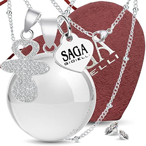 SAGA GIOIELLI® Collier appeleur d'anges, bola de grossesse, collier bola mexicaine pendentif tétine avec cristaux