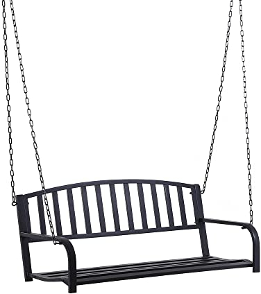 Outsunny Hängebank 2-Sitzer Gartenschaukel Schaukelbank Hollywoodschaukel Schwebebank mit Ketten Metall Schwarz 127 x 60 x 53 cm