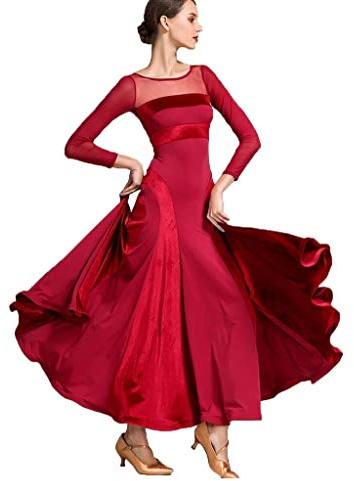 ZYLL Frauen moderner Walzer Tango Tanzen Kleidung Modern Dance Dress nationalen Standard Kleid Ballsaal Wettbewerb Kleid der Frauen,Rot,S