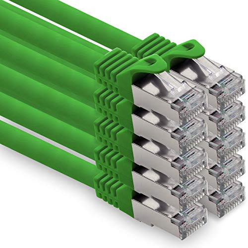 1CONN 0,25m - grün - 10 Stück CAT.7 Computer Ethernet Kabel Netzwerkkabel (Rohkabel) Patchkabel S-FTP LSZH PIMF 10GB s RJ45 Stecker Cat6a